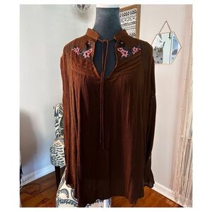 Free People Tusalossa Gauze Floral Embroidered Lace Peasant Blouse Tunic Small